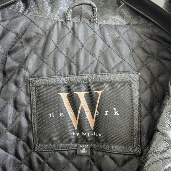 New York by Winlet Women's Black Belted‎ Genuine Leather Coat Size Medium - Picture 8 of 16
